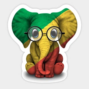 Baby Elephant with Glasses and Congo Flag Sticker